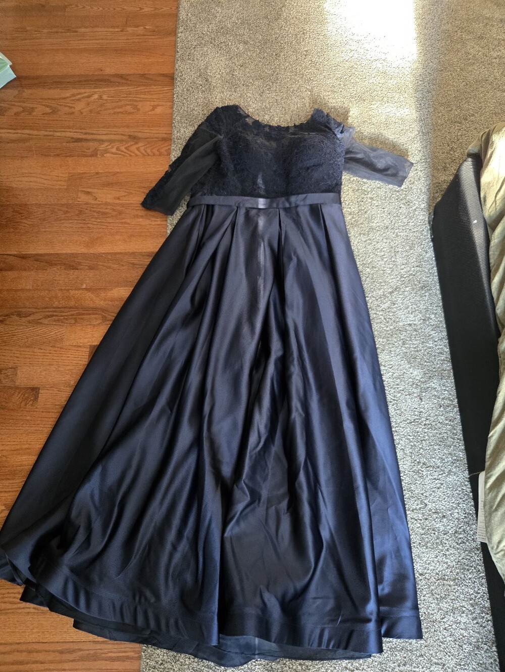 JJs House Navy Lace Bodice Satin Skirt Girls' Formal Dress